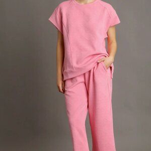 224.Criss Cross Jacquard Oversized Sweatshirt Top & Straight Sweatpants 2pc SET